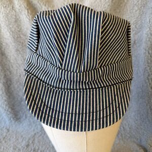 VINTAGE RAILROAD Conductor Hat Cap Small Engineer Hickory Stripe Fitted Train